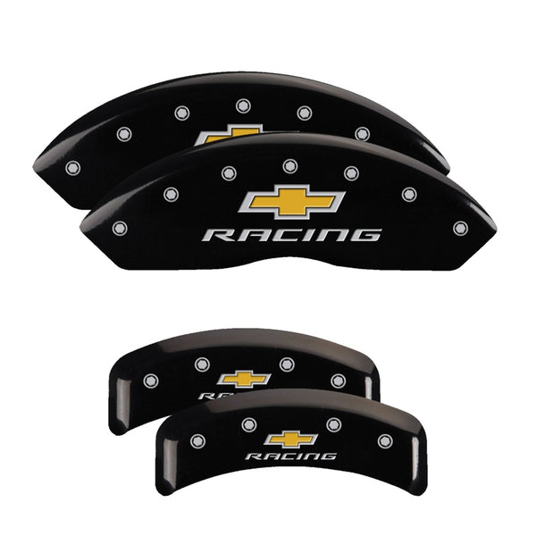 MGP 4 Caliper Covers Engraved F &amp; R Chevy Racing Black Finish Silver Char 1988 Chevrolet Corvette - 13013SBRCBK