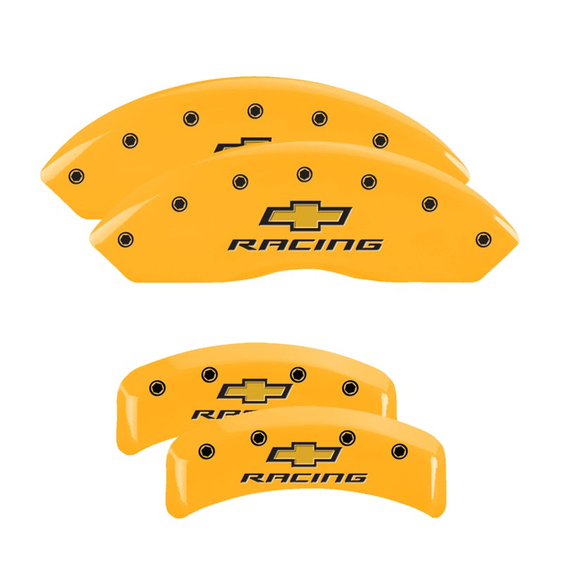 MGP 4 Caliper Covers Engraved F &amp; R Chevy Racing Yellow Finish Black Char 1988 Chevrolet Corvette - 13013SBRCYL
