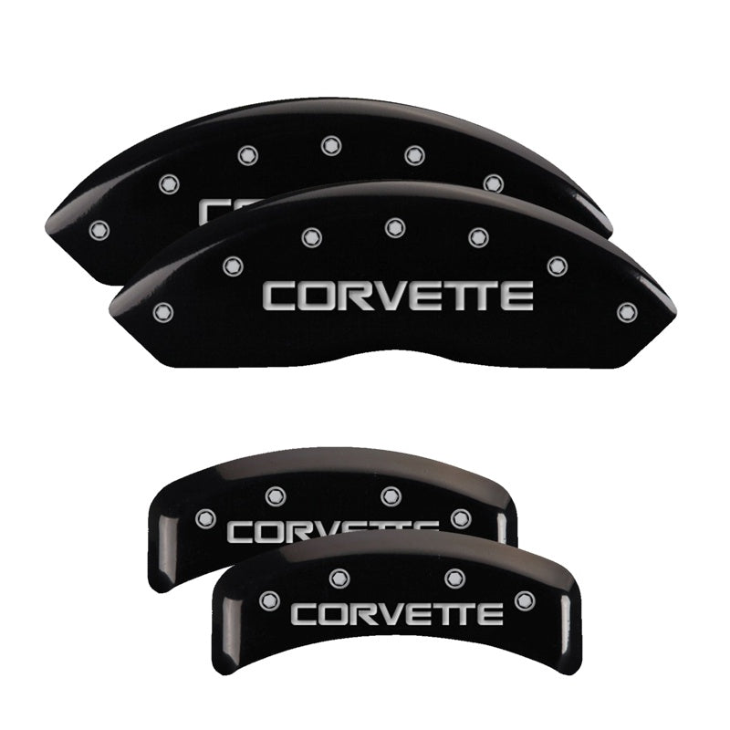 MGP 4 Caliper Covers Engraved F &amp; R C4/Corvette Black Finish Silver Char 1988 Chevrolet Corvette - 13013SCV4BK
