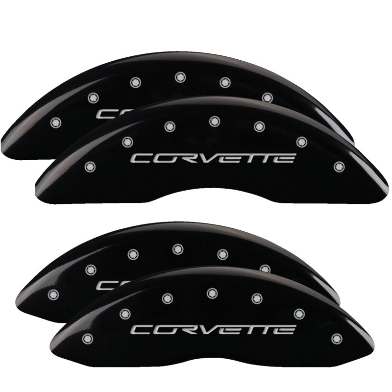 MGP 4 Caliper Covers Engraved Front &amp; Rear C6/Corvette Black finish silver ch - 13083SCV6BK