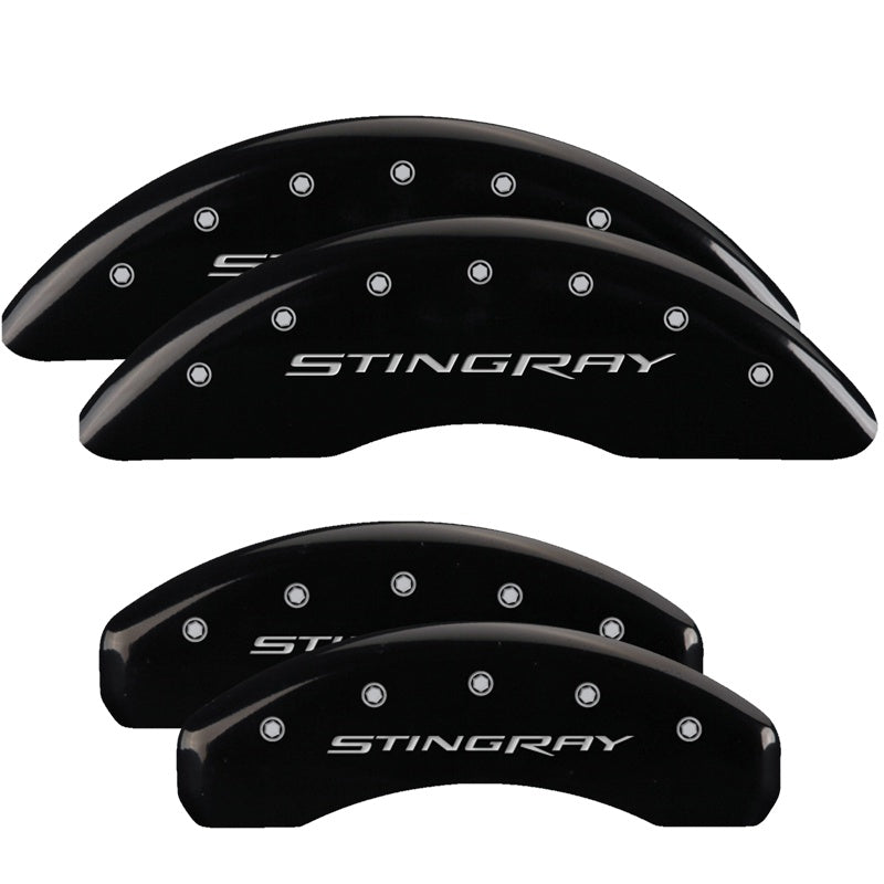 MGP 4 Caliper Covers Engraved Front &amp; Rear Stingray Black finish silver ch - 13084SSTYBK