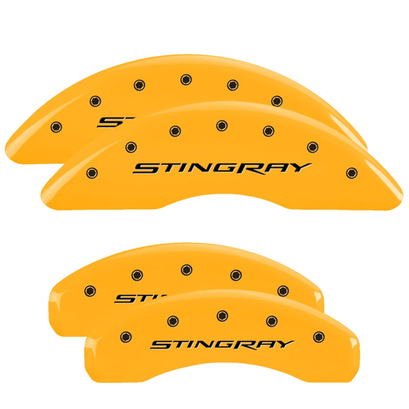 MGP 4 Caliper Covers Engraved Front &amp; Rear Stingray Yellow finish black ch - 13084SSTYYL