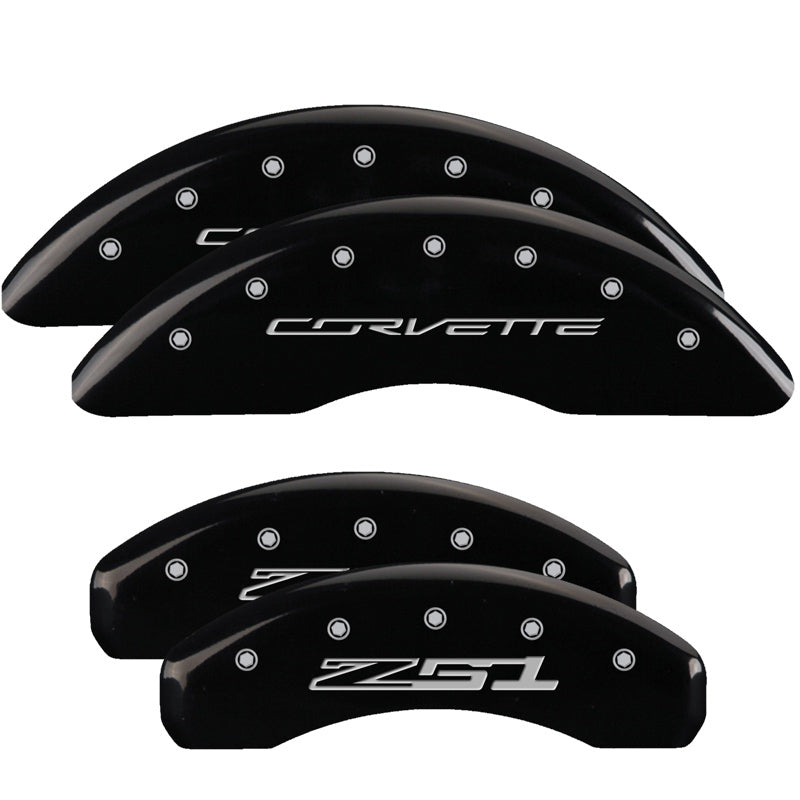 MGP 4 Caliper Covers Engraved Front Corvette C7 Engraved Rear Z51/2015 Black finish silver ch - 13084SZ51BK