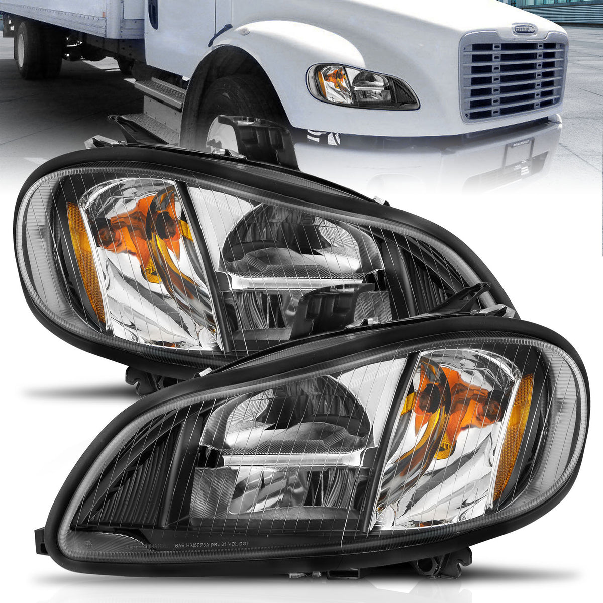 ANZO 2002-2014 Freightliner M2 LED Crystal Headlights Black Housing w/ Clear Lens (Pair) - 131030 by ANZO - front view