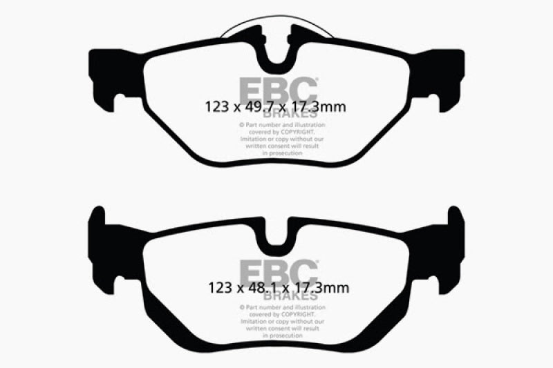 EBC 13+ BMW X1 2.0 Turbo (28i) Ultimax2 Rear Brake Pads - UD1267 for 2006-2012 BMW 3 Series - front view