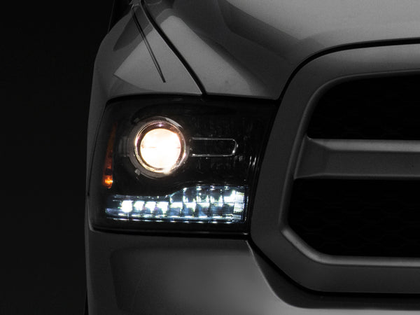 Raxiom 09-18 Dodge RAM 1500 LED Halo Headlights w/Switchback Turn Signals- Blk Housing (Clear Lens) - R111518 for 2009-2010 D