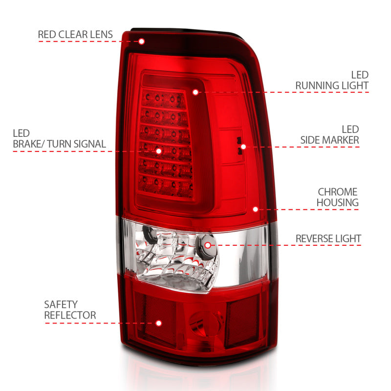 ANZO 1999-2002 Chevy Silverado 1500 LED Taillights Plank Style Chrome With Red/Clear Lens - 311332