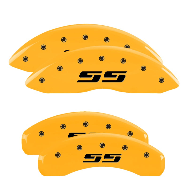 MGP 4 Caliper Covers Engraved Front &amp; Rear Silverado SS Yellow Finish Black Char 2001 Chevy Tahoe - 14002SSS3YL