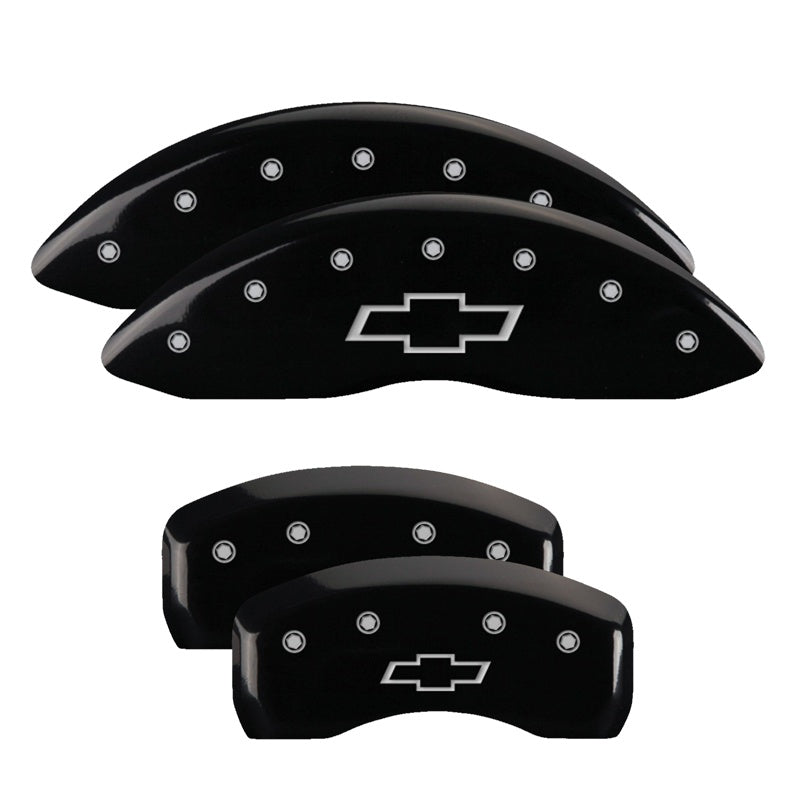 MGP 4 Caliper Covers Engraved Front &amp; Rear Bowtie Black finish silver ch - 14006SBOWBK