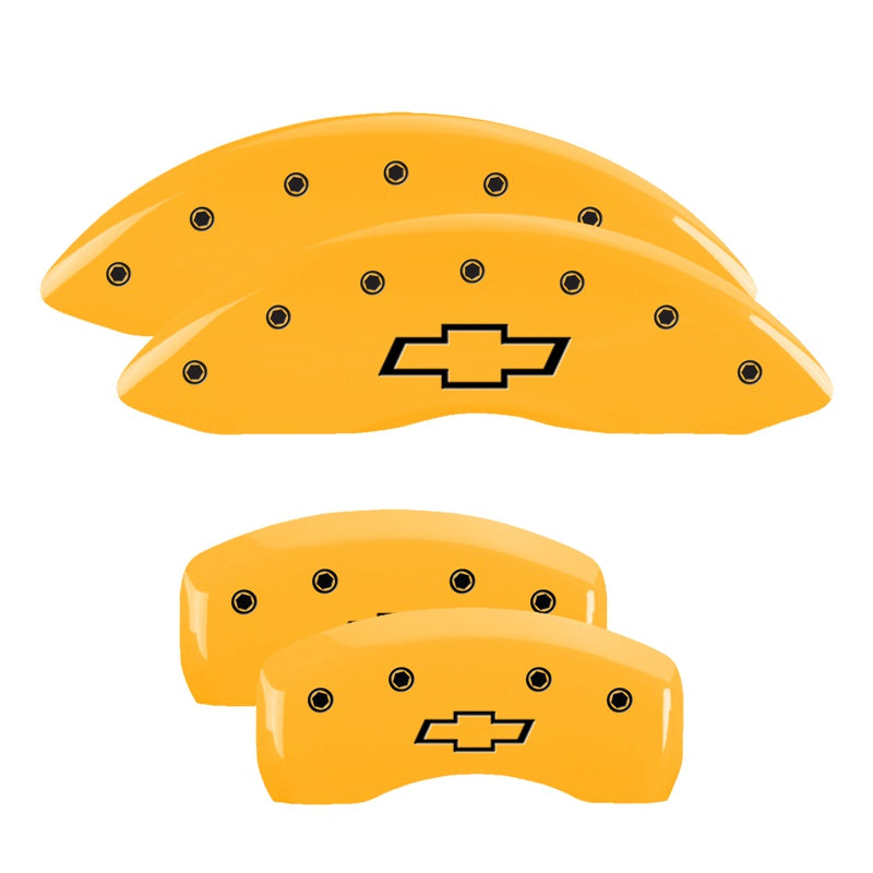 MGP 4 Caliper Covers Engraved Front &amp; Rear Bowtie Yellow finish black ch - 14006SBOWYL