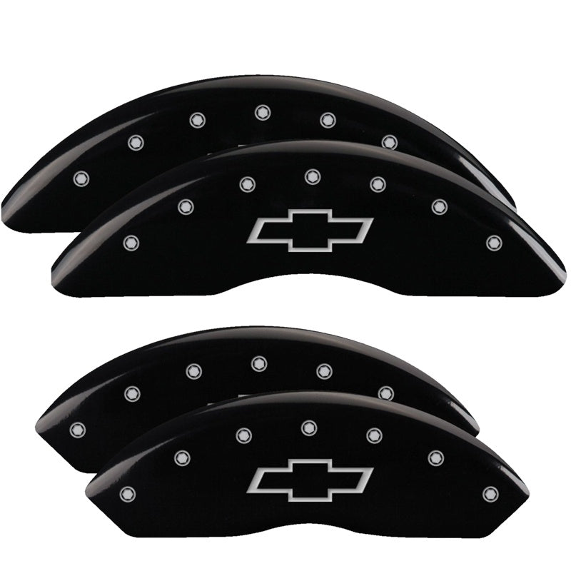 MGP 4 Caliper Covers Engraved Front &amp; Rear Bowtie Black finish silver ch - 14008SBOWBK