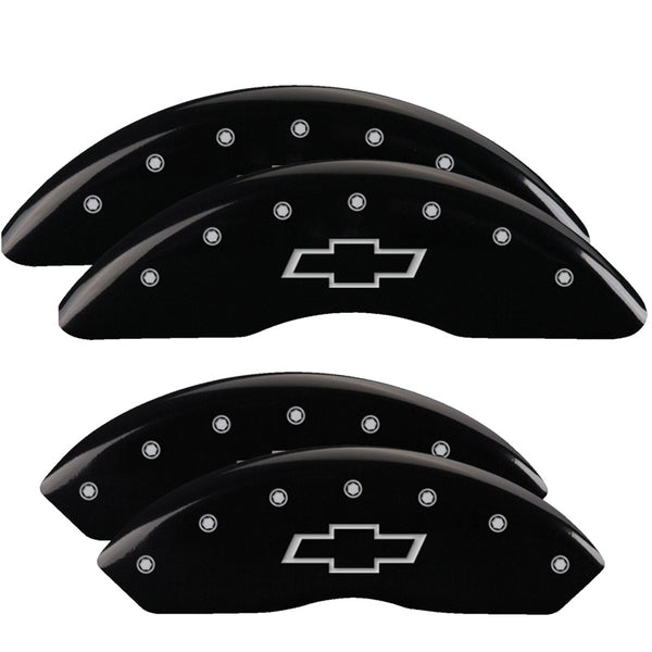 MGP 4 Caliper Covers Engraved Front &amp; Rear Bowtie Black finish silver ch - 14008SBOWBK