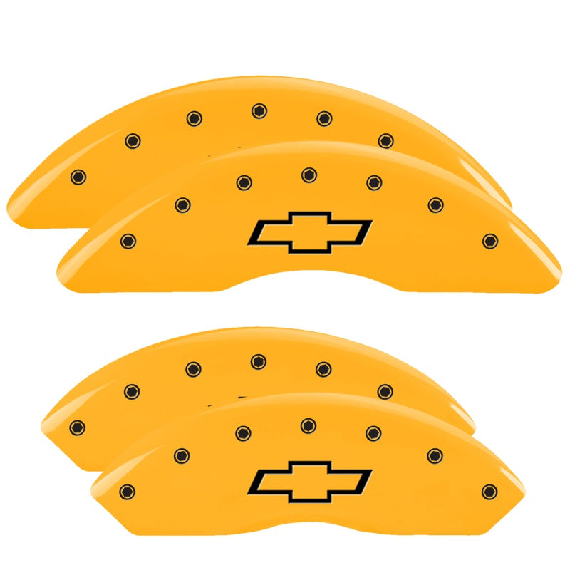 MGP 4 Caliper Covers Engraved Front &amp; Rear Bowtie Yellow finish black ch - 14008SBOWYL