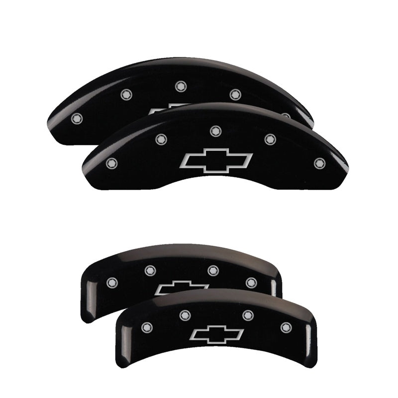 MGP 4 Caliper Covers Engraved Front &amp; Rear Bowtie Black finish silver ch - 14026SBOWBK