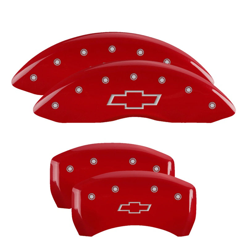 MGP 4 Caliper Covers Engraved Front &amp; Rear Bowtie Red finish silver ch - 14027SBOWRD