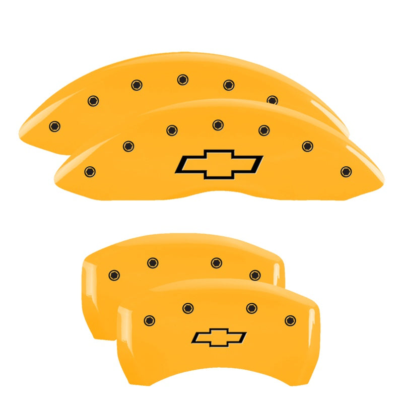 MGP 4 Caliper Covers Engraved Front &amp; Rear Bowtie Yellow Finish Black Char 2000 Chevrolet Camaro - 14027SBOWYL