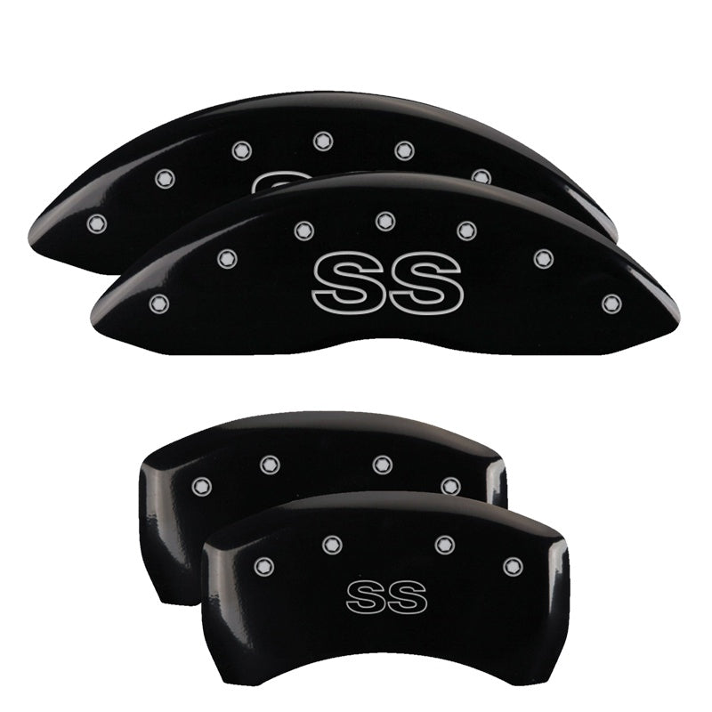 MGP 4 Caliper Covers Engraved Front &amp; Rear Classic/SS Black finish silver ch - 14027SSSCBK