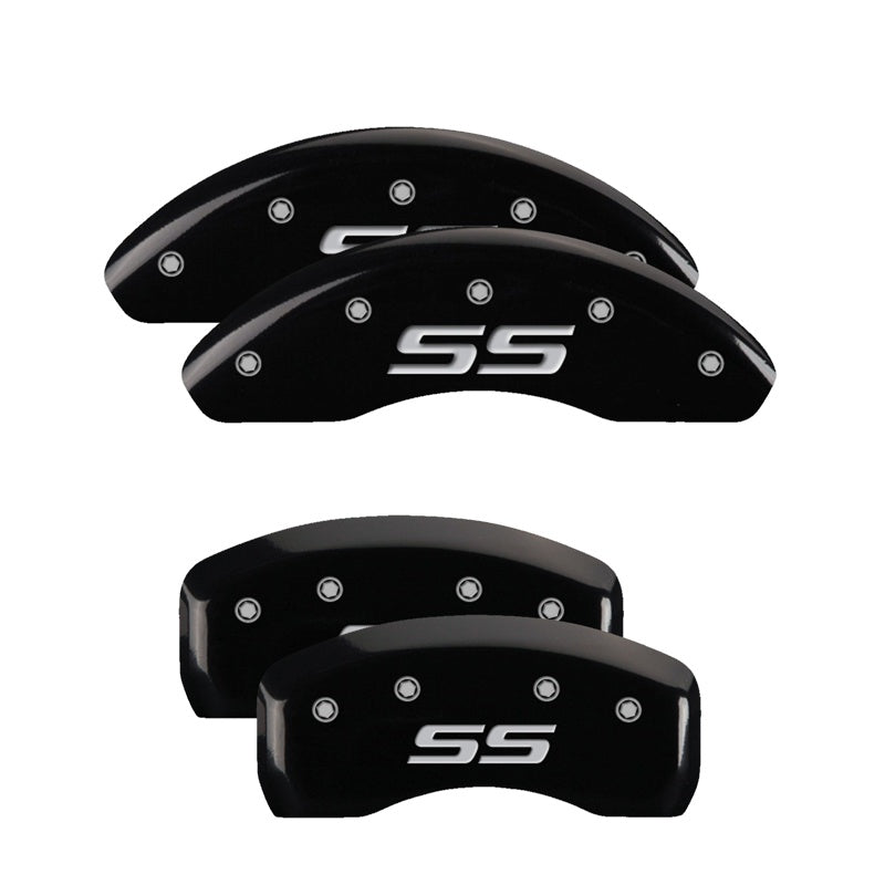 MGP 4 Caliper Covers Engraved Front &amp; Rear Monte Carlo style/SS Black finish silver ch - 14050SSS4BK