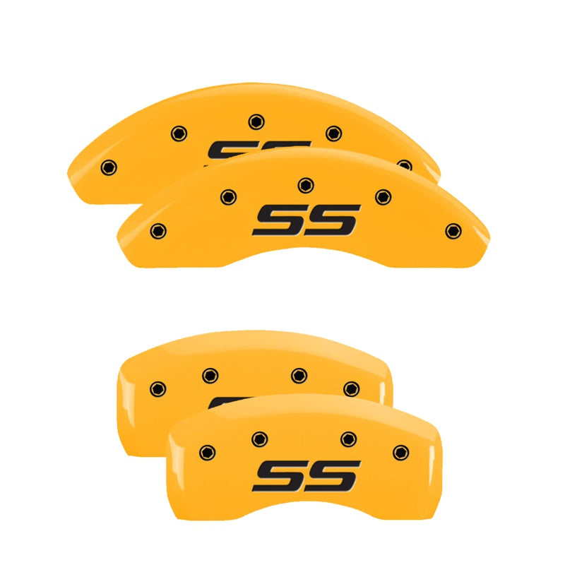 MGP 4 Caliper Covers Engraved Front &amp; Rear Monte Carlo SS Yellow Finish Black Char 2002 Chevy Impala - 14050SSS4YL