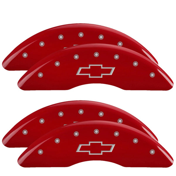 MGP 4 Caliper Covers Engraved Front &amp; Rear Bowtie Red finish silver ch - 14173SBOWRD