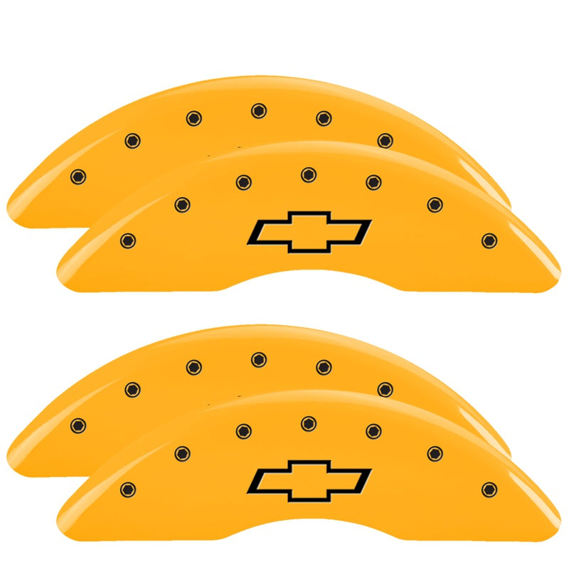 MGP 4 Caliper Covers Engraved Front &amp; Rear Bowtie Yellow finish black ch - 14173SBOWYL