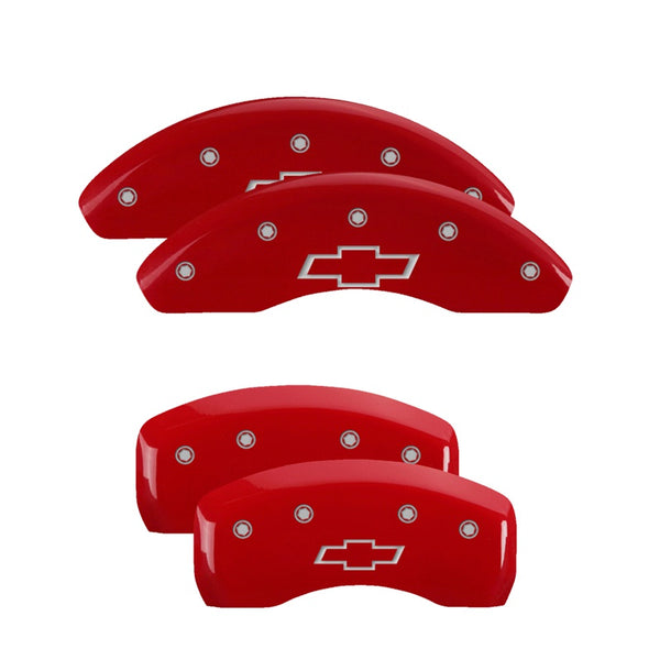 MGP 4 Caliper Covers Engraved Front &amp; Rear Bowtie Red finish silver ch - 14206SBOWRD