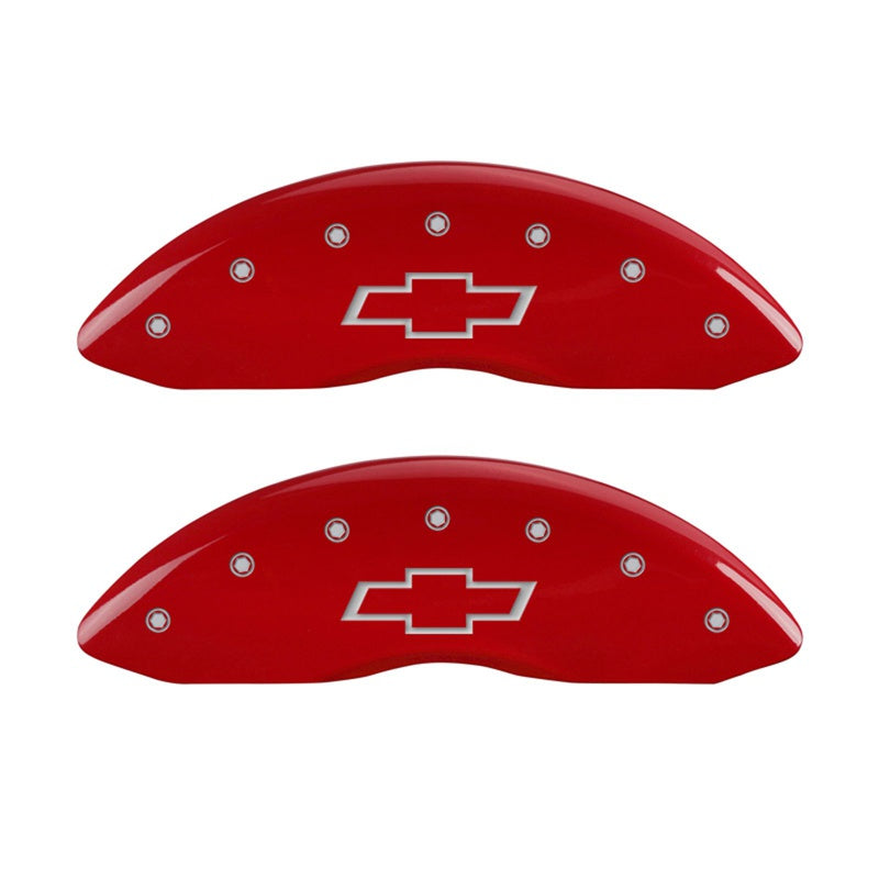 MGP Front set 2 Caliper Covers Engraved Front Bowtie Red finish silver ch - 14207FBOWRD