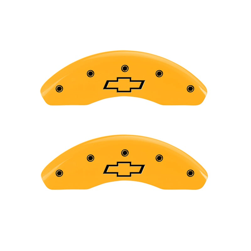 MGP Front set 2 Caliper Covers Engraved Front Bowtie Yellow finish black ch - 14213FBOWYL