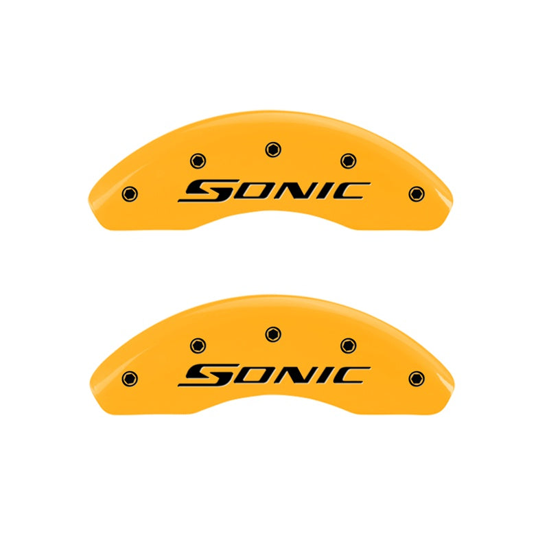 MGP Front set 2 Caliper Covers Engraved Front Sonic Yellow finish black ch - 14213FSNCYL