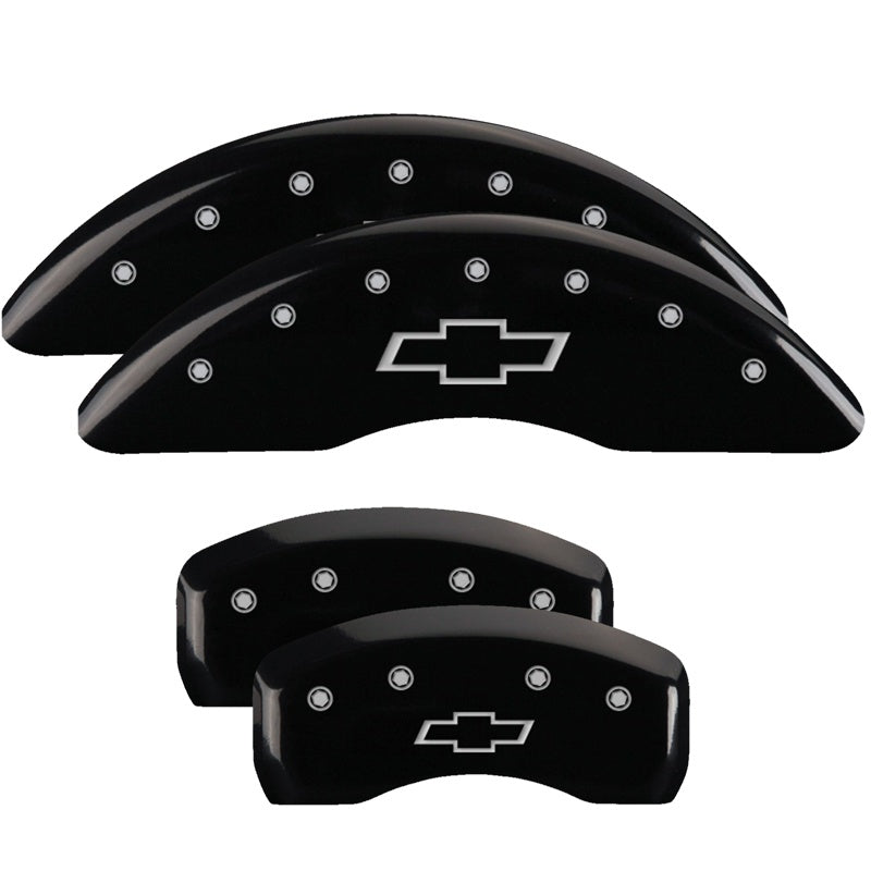MGP 4 Caliper Covers Engraved Front &amp; Rear Bowtie Black finish silver ch - 14214SBOWBK