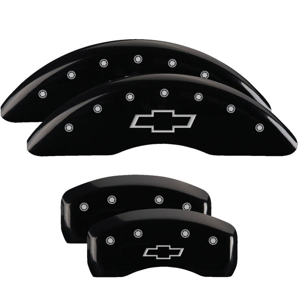 MGP 4 Caliper Covers Engraved Front &amp; Rear Bowtie Black finish silver ch - 14214SBOWBK