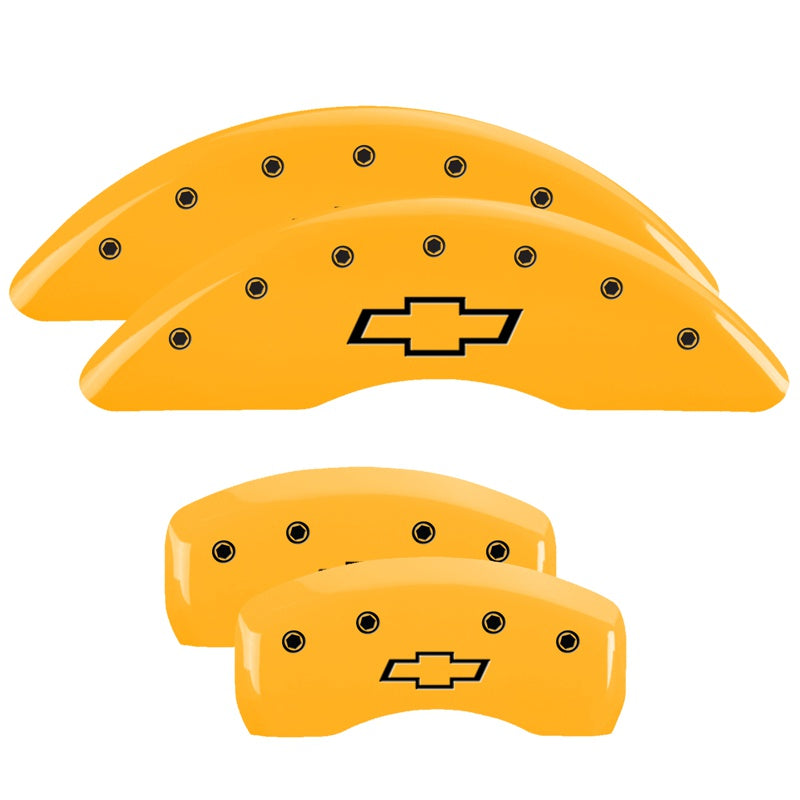 MGP 4 Caliper Covers Engraved Front &amp; Rear Bowtie Yellow finish black ch - 14214SBOWYL