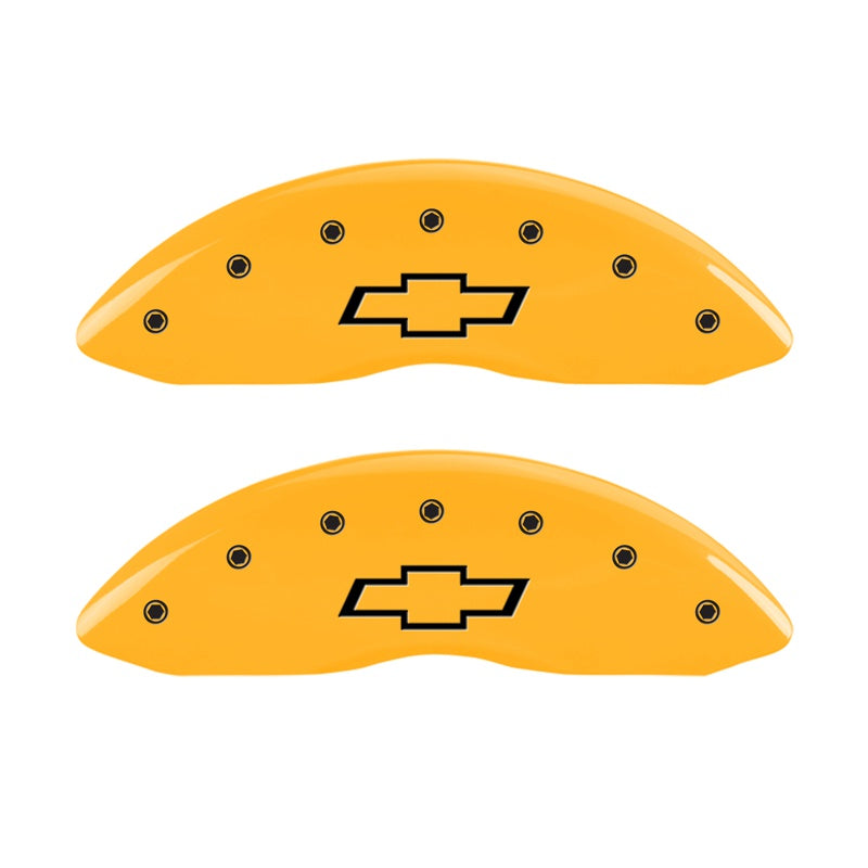 MGP Front set 2 Caliper Covers Engraved Front Bowtie Yellow finish black ch - 14221FBOWYL