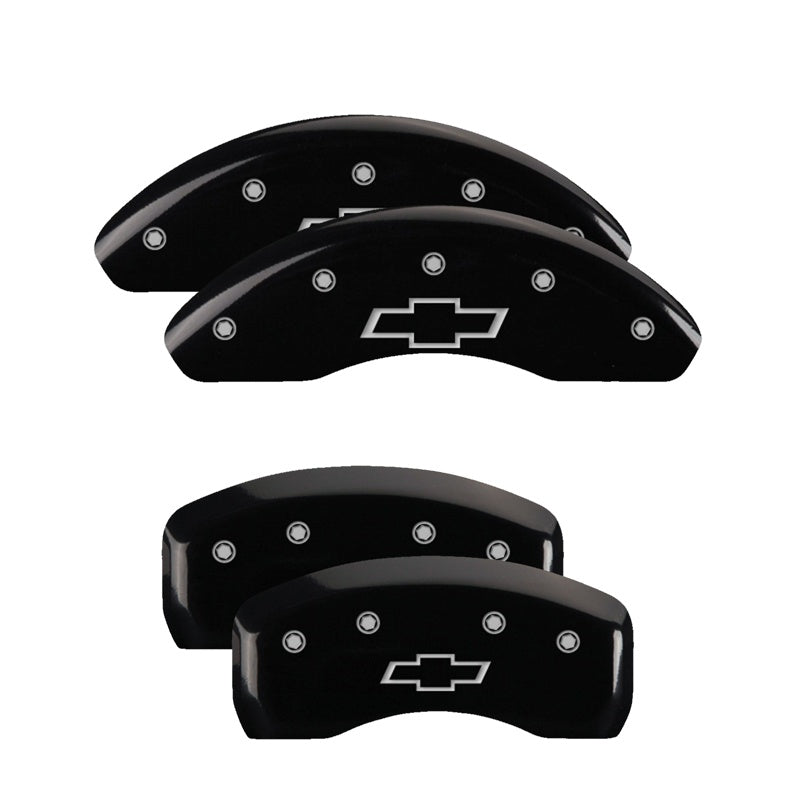 MGP 4 Caliper Covers Engraved Front &amp; Rear Bowtie Black finish silver ch - 14223SBOWBK