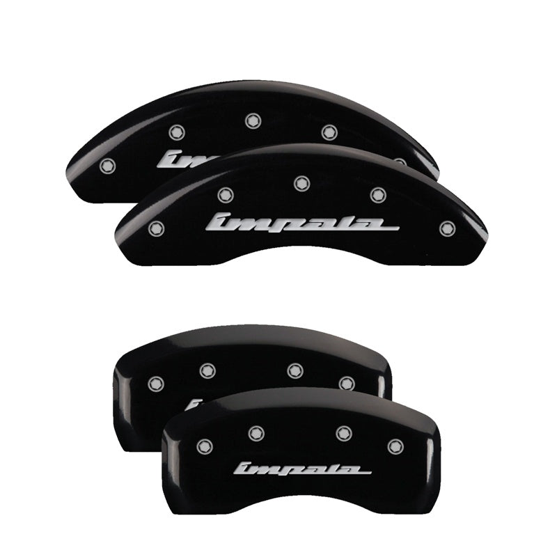MGP 4 Caliper Covers Engraved Front &amp; Rear Impala Black finish silver ch - 14223SIMPBK