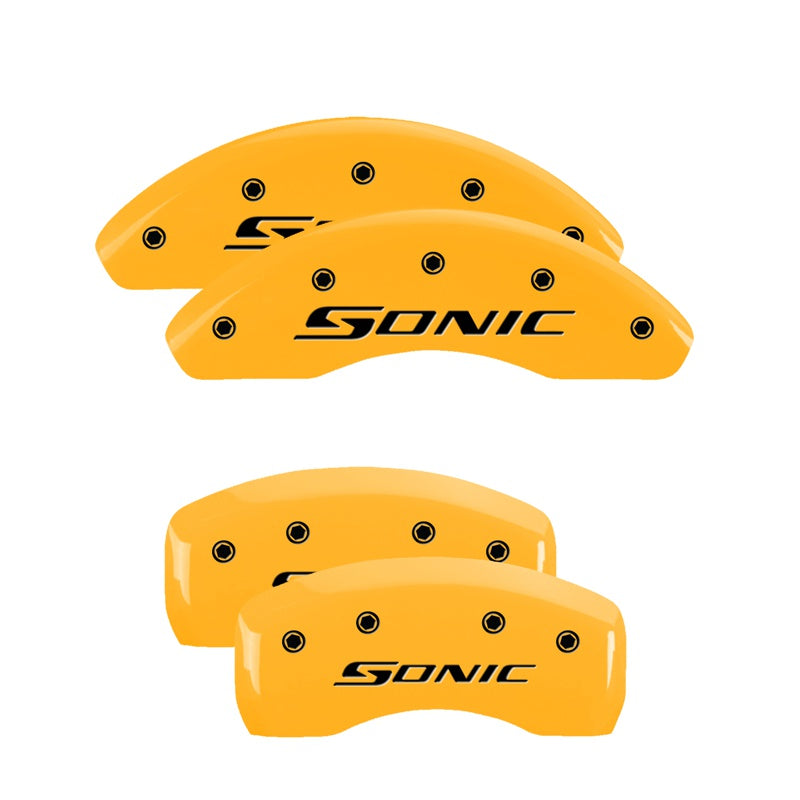 MGP 4 Caliper Covers Engraved Front &amp; Rear Sonic Yellow finish black ch - 14229SSNCYL