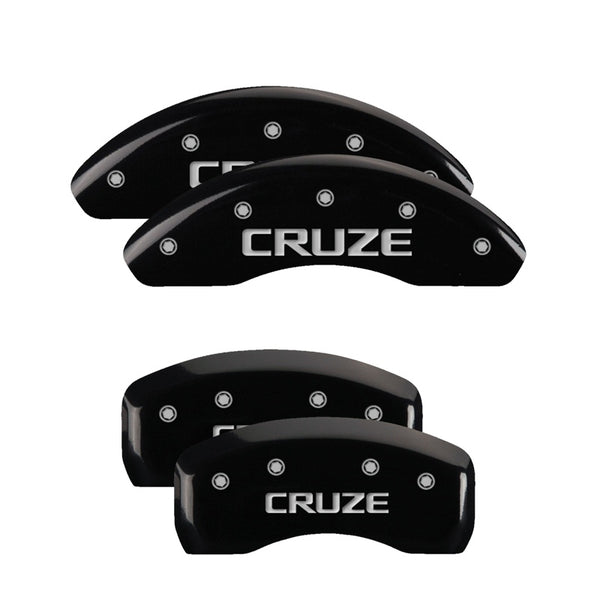 MGP 4 Caliper Covers Engraved Front &amp; Rear Cruze Black finish silver ch - 14232SCRZBK