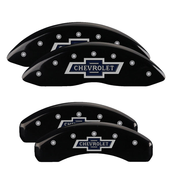 MGP 4 Caliper Covers Engraved F &amp; R 100 Anniversary Black Finish Silver Char 2019 Chevrolet Suburban - 14234SBANBK