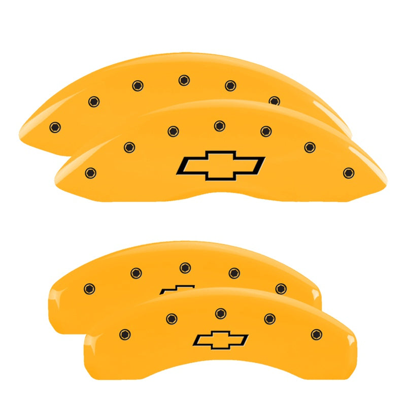 MGP 4 Caliper Covers Engraved Front &amp; Rear Bowtie Yellow finish black ch - 14234SBOWYL