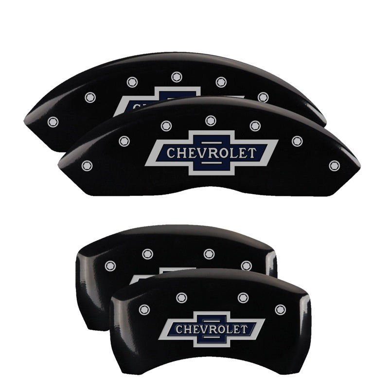 MGP 4 Caliper Covers Engraved F &amp; R 100 Anniversary Black Finish Silver Char 2019 Chevrolet Colorado - 14235SBANBK