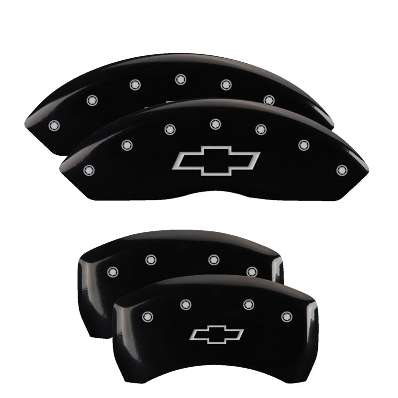 MGP 4 Caliper Covers Engraved Front &amp; Rear Bowtie Black finish silver ch - 14235SBOWBK
