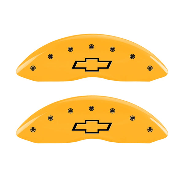 MGP 2 Caliper Covers Engraved Front Bowtie Yellow Finish Blk Char 05 Chevy Silverado 1500 - 14238FBOWYL