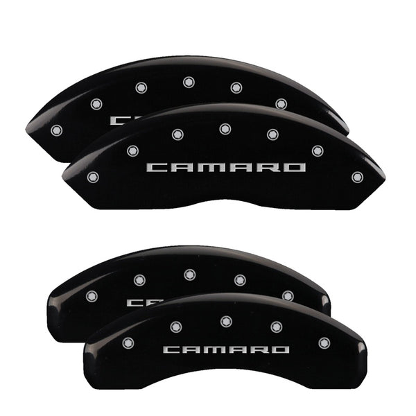 MGP 4 Caliper Covers Engraved Front &amp; Rear Gen 5/Camaro Black finish silver ch - 14240SCA5BK