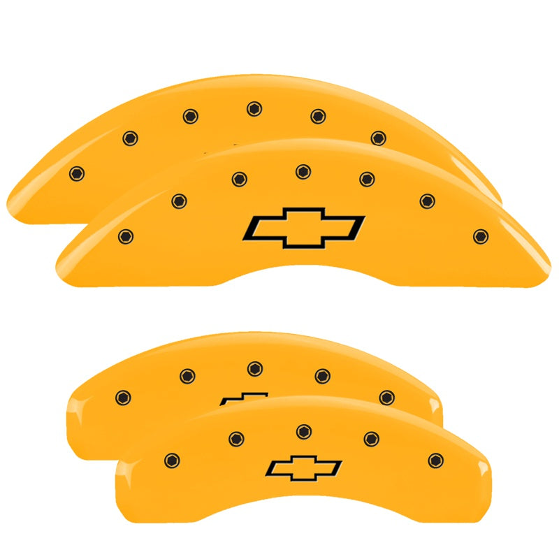 MGP 4 Caliper Covers Engraved Front &amp; Rear Bowtie Yellow finish black ch - 14241SBOWYL