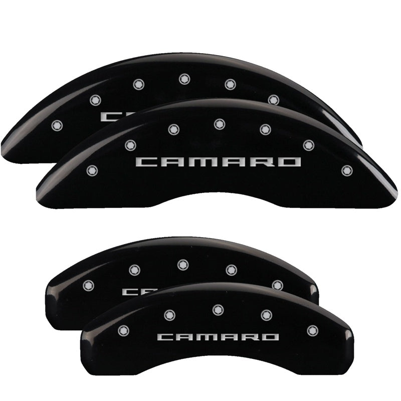 MGP 4 Caliper Covers Engraved Front &amp; Rear Gen 5/Camaro Black finish silver ch - 14241SCA5BK