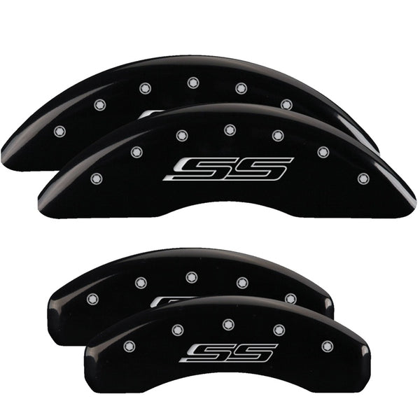 MGP 4 Caliper Covers Engraved Front &amp; Rear Gen 5/SS Black finish silver ch - 14241SSS5BK