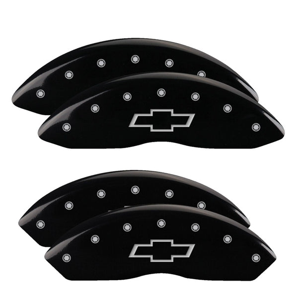 MGP 4 Caliper Covers Engraved F &amp; R Bowtie Black Finish Silver Char 2014 Chevrolet Express 2500 - 14243SBOWBK