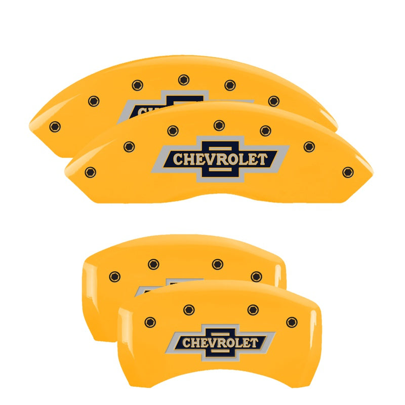 MGP 4 Caliper Covers Engraved F &amp; R 100 Anniversary Yellow Finish Black Char 2019 Chevrolet Equinox - 14247SBANYL