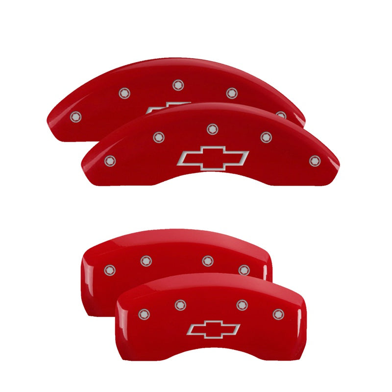MGP 4 Caliper Covers Engraved Front/Rear Red Powder Coat Finish Sil. Charac 18-19 Chevy Equinox - 14247SBOWRD