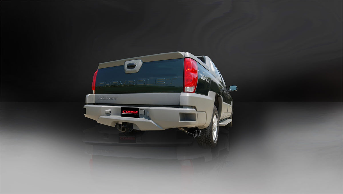 Corsa 2002-2006 Chevrolet Avalanche 5.3L V8 3in Sport Cat-Back Exhaust w/ twin 4in Black Tips - 14250BLK